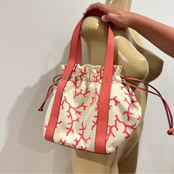 Vintage Kate Spade Topsy Drawstring Bag Purse Pink Corals Shoulder Dust Bag - Picture 13 of 16